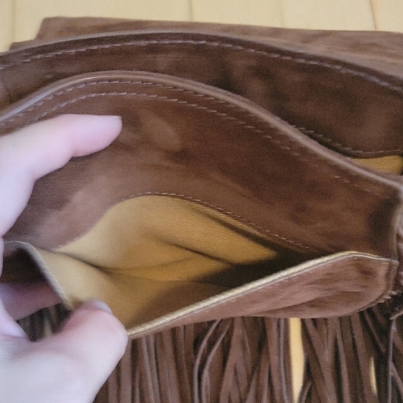 Polo Ralph Lauren Brown Suede Crossbody Bag with Fringe and Whipstitch Trim - Picture 8 of 12